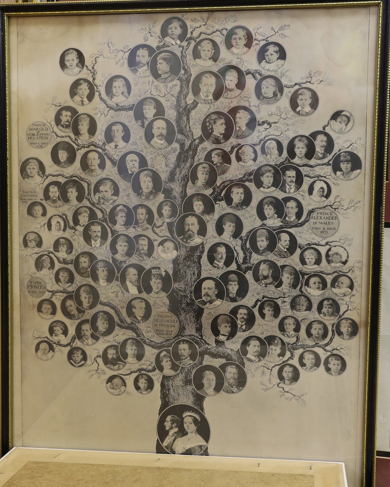 Six framed Royal Interest photographs etc, to include a signature by Queen Victoria